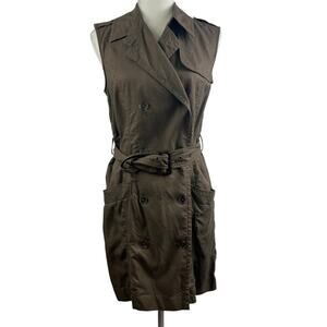 Ann Taylor Loft Brown Safari Belted Double Breasted Dress Size 4 Cotton Gorpcore